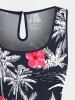 Ensemble chemise et barboteuse hawaïennes assorties, grande taille, tenue de plage, imprimé cocotier, hibiscus, fleurs, voilier, pour couples - Noir 