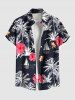 Ensemble chemise et barboteuse hawaïennes assorties, grande taille, tenue de plage, imprimé cocotier, hibiscus, fleurs, voilier, pour couples - Noir 