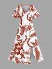 Tenue de plage hawaïenne assortie grande taille à imprimé feuilles tropicales et fleurs d'hibiscus pour couples - Blanc 