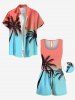 Matching Hawaii Shirt and Romper Plus Size Beach Outfit Coconut Tree Ombre Colorblock Print for Couples -  