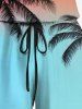 Matching Hawaii Shirt and Romper Plus Size Beach Outfit Coconut Tree Ombre Colorblock Print for Couples -  