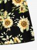 Plus Size Sunflower Leaf Print Hawaii Drawstring Pocket Beach Shorts For Men -  