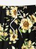 Plus Size Sunflower Leaf Print Hawaii Drawstring Pocket Beach Shorts For Men -  