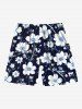 Plus Size Flower Leaf Branch Print Hawaii Drawstring Pocket Beach Shorts For Men -  