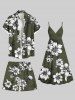 Plus Size Flowers Leaf Print Hawaii Beach Shorts For Men -  