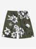 Short de plage hawaïen grande taille à imprimé fleurs et feuilles pour homme - Vert profond 7XL