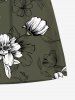Short de plage hawaïen grande taille à imprimé fleurs et feuilles pour homme - Vert profond 7XL