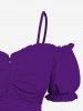 Plus Size Cold Shoulder Puff Sleeve Solid Cinched Top -  