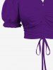 Plus Size Cold Shoulder Puff Sleeve Solid Cinched Top -  