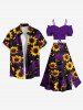 Plus Size Sunflower Rose Flower Print Hawaii Split A Line Skirt -  
