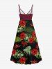 Plus Size Tropical Leaf Hibiscus Flower Print Hawaii Surplice A Line Cami Dress -  
