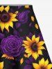 Jupe trapèze fendue hawaïenne grande taille à imprimé tournesol et roses - Pourpre  6X