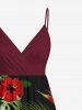Plus Size Tropical Leaf Hibiscus Flower Print Hawaii Surplice A Line Cami Dress -  
