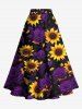 Jupe trapèze fendue hawaïenne grande taille à imprimé tournesol et roses - Pourpre  6X