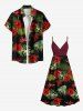 Plus Size Tropical Leaf Hibiscus Flower Print Hawaii Surplice A Line Cami Dress -  