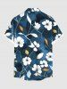 Plus Size Hibiscus Flower Leaf Ombre Print Hawaii Button Pocket Shirt For Men -  