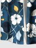 Plus Size Hibiscus Flower Leaf Ombre Print Hawaii Button Pocket Shirt For Men -  