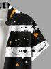 Plus Size Daisy Flower Ink Painting Striped Print Hawaii Button Pocket Shirt For Men -  