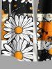 Plus Size Daisy Flower Ink Painting Striped Print Hawaii Button Pocket Shirt For Men -  
