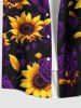 Plus Size Sunflower Rose Flower Print Hawaii Button Pocket Shirt For Men -  