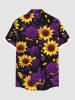 Chemise hawaïenne grande taille à imprimé tournesol et roses avec poches boutonnées pour homme - Pourpre  2XL