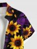 Chemise hawaïenne grande taille à imprimé tournesol et roses avec poches boutonnées pour homme - Pourpre  2XL