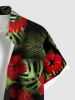 Plus Size Tropical Leaf Hibiscus Flower Print Hawaii Button Pocket Shirt For Men -  