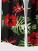 Plus Size Tropical Leaf Hibiscus Flower Print Hawaii Button Pocket Shirt For Men -  
