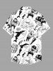 Plus Size Octopus Shark Anchor Pirate Print Hawaii Cruise Button Pocket Shirt For Men -  