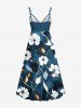 Plus Size Hibiscus Flower Leaf Ombre Print Hawaii Surplice A Line Cami Dress -  