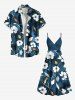 Plus Size Hibiscus Flower Leaf Ombre Print Hawaii Surplice A Line Cami Dress -  