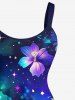 Plus Size Galaxy Star Hibiscus Flowers Print Hawaii Tank Dress -  