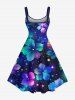 Plus Size Galaxy Star Hibiscus Flowers Print Hawaii Tank Dress -  