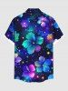 Plus Size Galaxy Star Hibiscus Flowers Print Buttons Pocket Hawaii Shirt For Men -  
