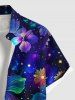Plus Size Galaxy Star Hibiscus Flowers Print Buttons Pocket Hawaii Shirt For Men -  