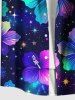 Plus Size Galaxy Star Hibiscus Flowers Print Buttons Pocket Hawaii Shirt For Men -  