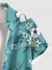 Plus Size Flowers Leaf Coconut Tree Print Buttons Pocket Hawaii Shirt For Men -  