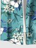Plus Size Flowers Leaf Coconut Tree Print Buttons Pocket Hawaii Shirt For Men -  