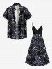 Plus Size Flowers Leaf Print Surplice Hawaii Cami Dress -  