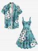 Plus Size Flowers Leaf Coconut Tree Print Hawaii Tank Dress -  