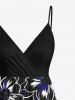 Plus Size Flowers Leaf Print Surplice Hawaii Cami Dress -  