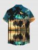 Plus Size Coconut Tree Sea Reflection Cloud Print Buttons Pocket Hawaii Shirt For Men -  
