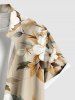 Plus Size Flowers Leaf Print Buttons Hawaii Pocket Shirt For Men -  