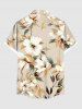 Plus Size Flowers Leaf Print Buttons Hawaii Pocket Shirt For Men -  
