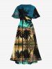Robe mi-longue hawaïenne fendue grande taille à imprimé cocotiers, reflets marins et nuages - Vert XXS