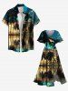 Plus Size Coconut Tree Sea Reflection Cloud Print Split Hawaii Midi Dress -  