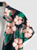 Chemise hawaïenne grande taille à imprimé feuilles d'hibiscus et boutons avec poches pour homme - Noir 3XL