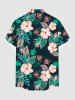 Chemise hawaïenne grande taille à imprimé feuilles d'hibiscus et boutons avec poches pour homme - Noir 3XL
