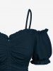 Plus Size Cinched Ruched Ruffles Cold Shoulder Cami Top -  
