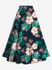 Plus Size Hibiscus Flowers Leaf Print Split Hawaii Skirt -  